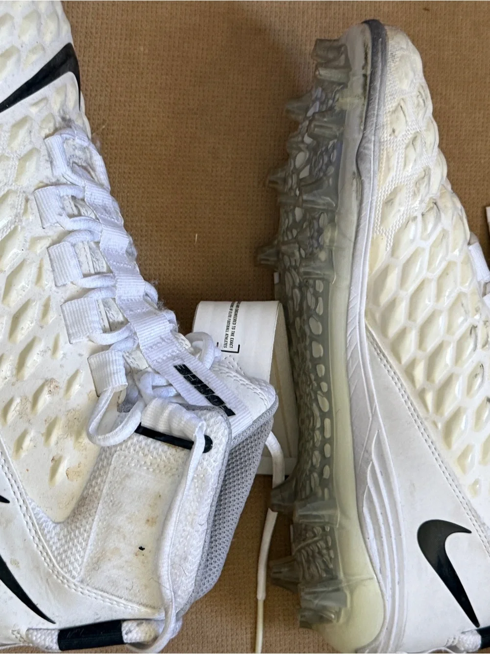 Nike White and Black High-Top Football Cleats